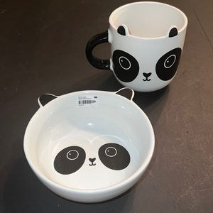 panda bear ceramic cereal bowl & mug-NWT